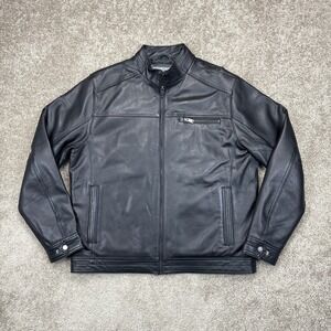 Vintage Boston Harbour Black Full Zip Zealand Lamb Leather Jacket Large